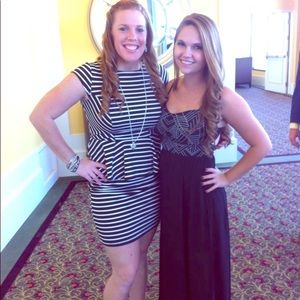 Black maxi dress with geometric design on top